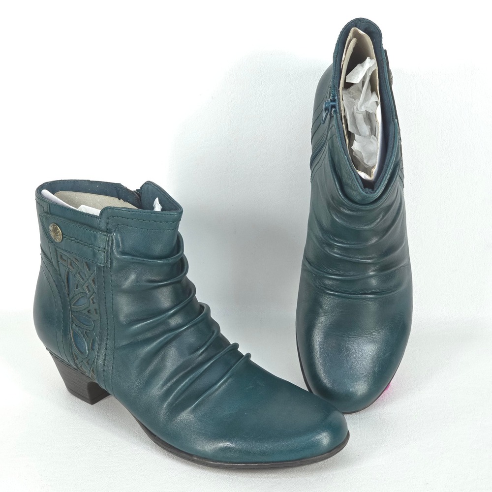 Rockport Cobb Hill Ruched Ankle Boots Womens 8.5 N Zip Up Tooled Leather Western